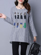 Casual Cartoon Vertical Striped Cotton Shift Dress