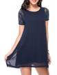 Casual Patchwork Hollow Out Plain Chiffon Mini Shift Dress