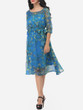 Casual Floral Printed Bowknot Captivating Round Neck Skater-dress