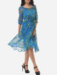 Casual Floral Printed Bowknot Captivating Round Neck Skater-dress
