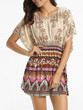Casual Batwing Round Neck Dacron Printed Shift Dress