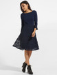 Casual Boat Neck Cotton Hollow Out Plain Skater Dress