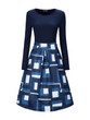 Casual Round Neck Geometric Printed Skater Dress