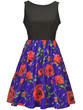 Casual Floral Printed Round Neck Bowknot Skater Dress