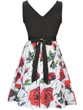 Casual Floral Printed Round Neck Bowknot Skater Dress