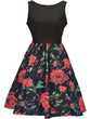 Casual Floral Printed Round Neck Bowknot Skater Dress
