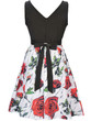 Casual Floral Printed Round Neck Bowknot Skater Dress