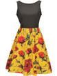 Casual Floral Printed Round Neck Bowknot Skater Dress