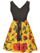Casual Floral Printed Round Neck Bowknot Skater Dress