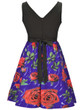 Casual Floral Printed Round Neck Bowknot Skater Dress