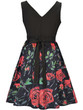 Casual Floral Printed Round Neck Bowknot Skater Dress