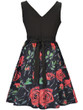 Casual Floral Printed Round Neck Bowknot Skater Dress