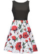 Casual Floral Printed Round Neck Bowknot Skater Dress