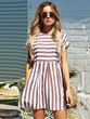 Summer Beach A-Line Striped Short Sleeve O-Neck Print Pink Sundress Mini Dress