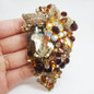 Unique Flower Cluster Gold-Tone Brooch Pin Pendant Rhinestone Crystal