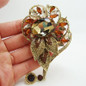 Vintage Flower Pendant Brown Crystal Rhinestone Gold Tone Brooch Pin
