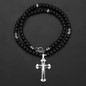 Beads Long Chain Necklace For Mens Black Cross Crucifix Pendant
