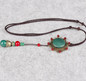 Vintage Necklace Green Stone Flower Long Handmade Ethnic Pendant