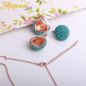 Rhinestone Vintage Jewelry Turquoise Resin Earrings Necklace Rings Set