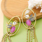 Round Acrylic Crystal Bird Drop Earrings Women Jewelry