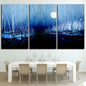 3 piece canvas art sailboats moon night wall art canvas painting posters and prints wall pictures for living room ny-6659D