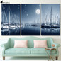 3 Panel Canvas Art Sailboats Moon Night Canvas Painting Wall Art Canvas Poster and Print Wall Pictures for Living Room ny-6636D