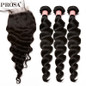 3 Loose Wave Human Hair Bundles With Closure 4X4 Brazilian Hair Weave Bundles Deal Remy Nature Color Prosa Hair Products