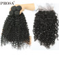 3B 3C Kinky Curly Human Hair Bundles With Closure Brazilian Natural Hair Weave Bundles With 4X4 Closure Remy Hair Prosa