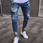 Men Stretchy Ripped Skinny Jeans Biker Embroidery Print High Quality Jeans Destroyed Hole Taped Slim Fit Denim Scratched