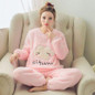 Autumn Winter Warm Flannel Women Pajamas Sets Thick Coral Velvet Long Sleeve Cartoon Sleepwear Flannel Pajamas Set Girl