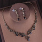 Vintage Gold Black Crystal Heart Bridal Jewelry Sets