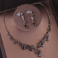 Vintage Gold Black Crystal Heart Bridal Jewelry Sets