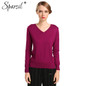 Sparsil Women Autumn Winter Cashmere Blend Sweater V-Neck Pullovers Long Sleeve Jumpers Womens Knitted Sweaters16 Colors S-XXL