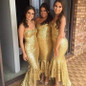 Gold Sweetheart Sleeveless Mermaid Sequin Bridesmaid Dresses