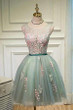 Sexy Green A-line Scoop Tulle Ball Gown Sleeveless Lace-up Appliques Homecoming Dresses M313
