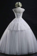 Scoop Long Lace-up Tulle Wedding Dress Ball Gown With Appliques W26