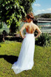 A Line Floor Length Halter Backless Appliques Wedding Gown,Beach Wedding Dress W147