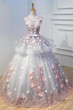 Ball Gown Floor Length Scoop Neck Sleeveless Appliques Lace Up Long Prom Dress,Wedding Dress P218