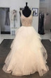 White A Line Floor Length Scoop Neck Sleeveless Ruffles Beading Wedding Dress,Wedding Gowns W283