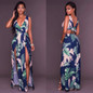 Sexy Printed V Neck Sleeveless Backless Split Maxi Dress