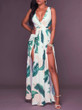 Sexy Printed V Neck Sleeveless Backless Split Maxi Dress