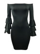 Sexy Off Shoulder Trumpet Sleeve Solid Color Bodycon Mini Dress