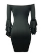 Sexy Off Shoulder Trumpet Sleeve Solid Color Bodycon Mini Dress
