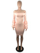 Sexy Off Shoulder Trumpet Sleeve Solid Color Bodycon Mini Dress