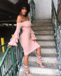 Sexy Off Shoulder Trumpet Sleeve Solid Color Bodycon Mini Dress