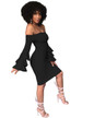 Sexy Off Shoulder Trumpet Sleeve Solid Color Bodycon Mini Dress