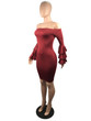 Sexy Off Shoulder Trumpet Sleeve Solid Color Bodycon Mini Dress