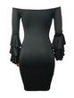 Sexy Off Shoulder Trumpet Sleeve Solid Color Bodycon Mini Dress