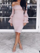 Sexy Off Shoulder Trumpet Sleeve Solid Color Bodycon Mini Dress