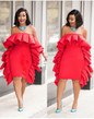 Sexy Off Shoulder Ruffle Solid Color Bodycon Mini Dress